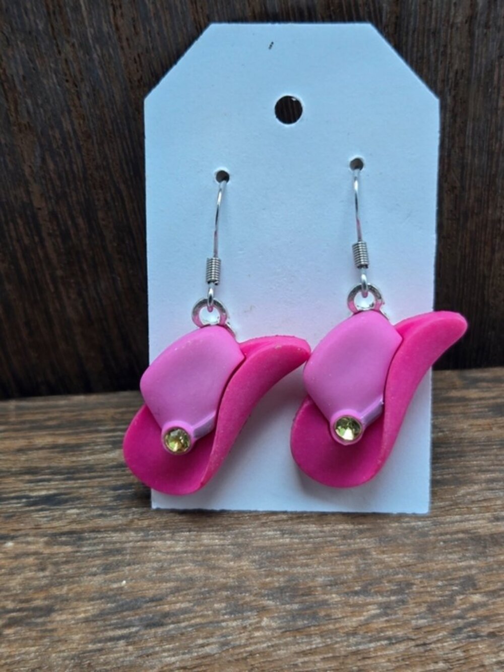NWT Pink Cowgirl Earrings Pierced Cowboy Hat Dangle Drop Jewelry Light Weight